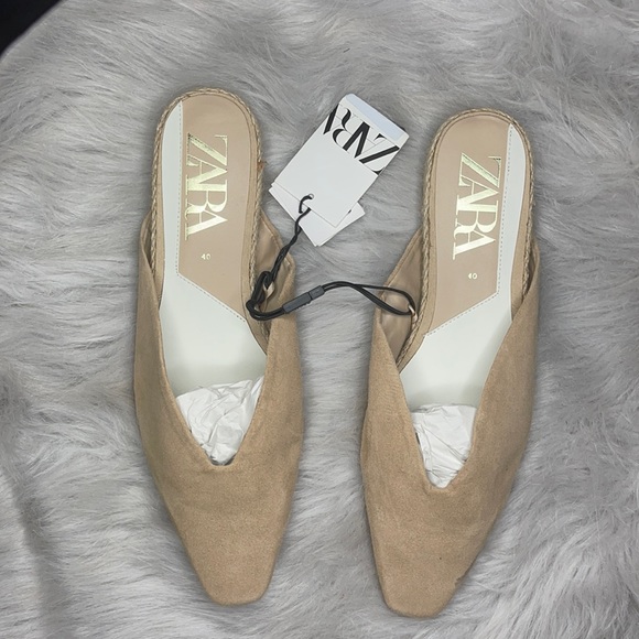 NEW Zara Jute Sole Flat Suede Mules - Picture 3 of 9